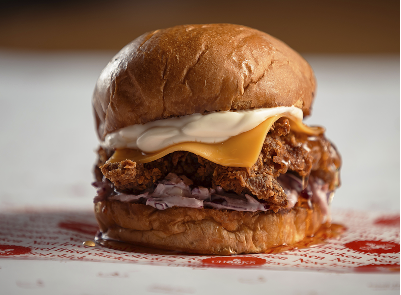 Buttermilk fried chicken burger with melted cheese served at Chooks Fried Chicken, Edinburgh
