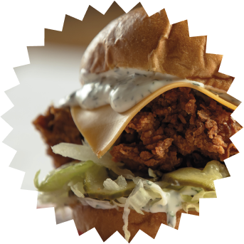 Buttermilk fried chicken burger with cheese and lettuce