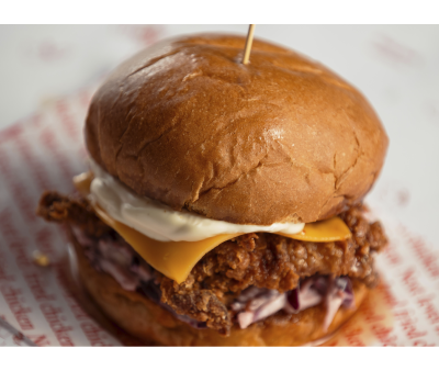 Buttermilk fried chicken burger with cheese and pickles served at Chooks Fried Chicken, Edinburgh